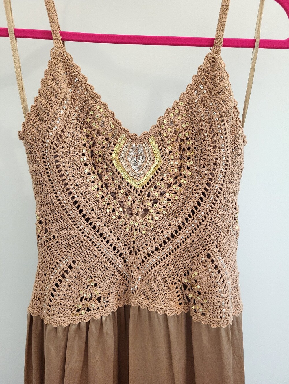 NWT Silk BCBG Maxazaria Boho Crochet Maxi Sequin Embellished Dress - Picture 3 of 16